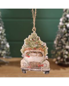 CHRISTMAS VINTAGE METAL CAR SHAPED HANGER