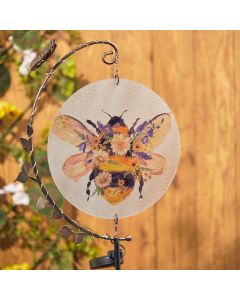 DAISY BEE SOLAR GARDEN STAKE TEXTURED GLASS WITH BLACK METAL STAND+