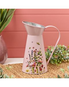 PINK FLORAL TALL METAL JUG DECORATIVE USE ONLY