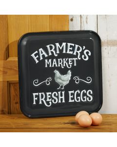 METAL FARMERS MARKET PLAQUE EMBOSSED BLACK WITH CHICKEN