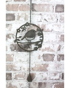 METAL ROBIN CUTOUT HANGER GREY METAL WITH BELL