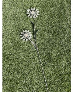 METAL DOUBLE CUTOUT FLOWER GARDEN STAKE GREY METAL