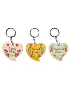 FLORAL LUXE METAL SHAPED KEYRING 3D DETAIL 3 ASSTD STAND OF 24