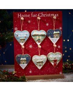 XMAS METAL COTTAGE HOME HEART HANGER 6 ASSTD 36/9DS STAND **