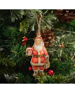 XMAS METAL VINTAGE SANTA SHAPED HANGER WITH PRESENTS