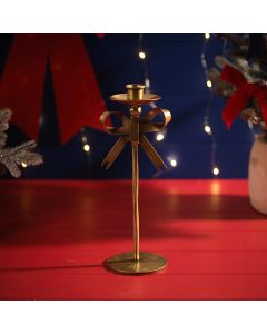 MERRY LITTLE BOWS IRON HANDCRAFTED HAMMERED BRASS BOW CANDLESTICK LARGE