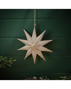 NORDIC NEST HAND PAINTED 10 POINT IVORY METAL SNOWFLAKE HANGER