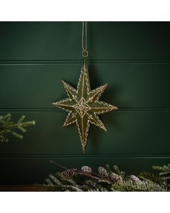 EVERGREEN HAND PAINTED LONG GREEN STAR HANGER LARGE