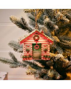 HOLLIES AND BERRIES METAL STRIPED HOUSE SHAPED HANGER