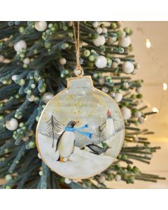 XMAS METAL PENGUIN SCENE BAUBLE+++