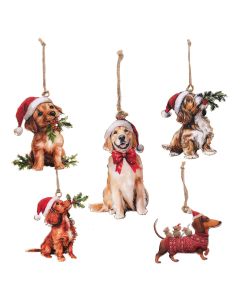 CHRISTMAS VINTAGE METAL SHAPED DOG HANGER 5 ASSTD