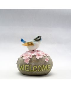 BLUE TIT WELCOME PEBBLE ORNAMENT FLORAL RESIN+