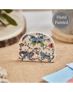 BUTTERFLY EARRING HOLDER WHITE FLORAL STONEWARE