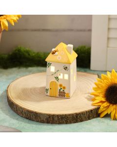 BLOSSOM AND BLOOM STONEWARE SMALL LED HOUSE WITH YELLOW ROOF AND 3D BEE