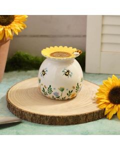 BLOSSOM AND BLOOM STONEWARE SHAPED SUNFLOWER BURNER WITH 3D BEE