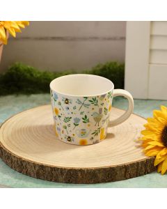 BLOSSOM AND BLOOM ALL OVER BEE FLOWER AND BIRD PATTERN STONEWARE MUG WITH GIFT BOX **