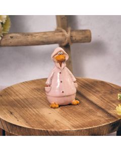 BLOOMING SWEET GOOGLE EYE SMALL STONEWARE DUCK ORNAMENT WITH RAIN COAT