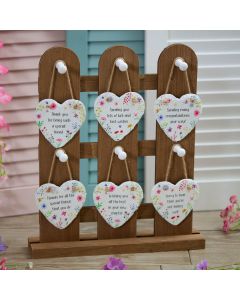 PRETTY FLORAL SLATE HEART HANGER 6 ASSTD WORDING STAND 48