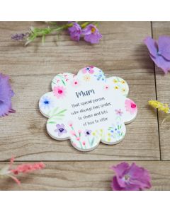 MUM CERAMIC PRETTY FLORAL FLOWER SHAPED COASTER SET OF 4