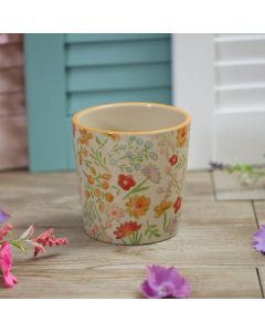 STONEWARE PRETTY FLORAL PLANT POT