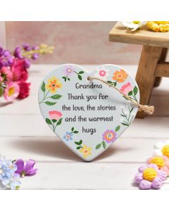 BRIGHT AND BEAUTIFUL CERAMIC HANGING HEART GRANDMA THANK YOU FOR THE LOVE
