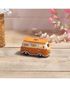 CAMPING STONEWARE ORANGE CAMPERVAN WITH EMBOSSED DETAILS CANDLE HOLDER