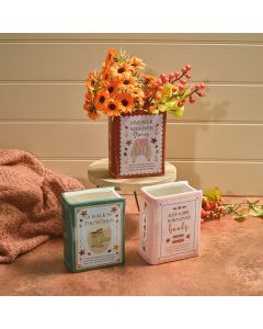 COSY CHAPTER BOOK STONEWARE DECORATIVE VASE 3 ASSTD