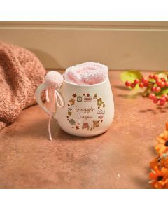 COSY CHAPTER SNUGGLE SEASON STONEWARE MUG WITH FLUFFY SOCKS AND POM POM **