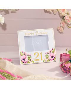 FLORAL CERAMIC 3D RAISED DETAIL WITH GOLD 21ST BIRTHDAY PHOTO FRAME