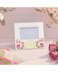 FLORAL CERAMIC 3D RAISED DETAIL WITH GOLD 40TH BIRTHDAY PHOTO FRAME