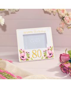 FLORAL CERAMIC 3D RAISED DETAIL WITH GOLD 80TH BIRTHDAY PHOTO FRAME