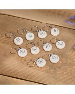 MARBLE ROUND AGE 18 TO 100 AGE KEYRING 10 ASSTD WITH DISPLAY BOX 80