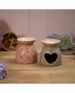 STONEWARE DEBOSSED ABSTRACT DESIGN 2 ASSTD WAX MELT BURNER