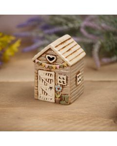 STONEWARE GARDEN SHED WITH EMBOSSED BLUE FLOWER TEA LIGHT HOLDER