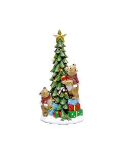 CHRISTMAS TREE AND BEARS RESIN ORNAMENT WITH LED LIGHTS