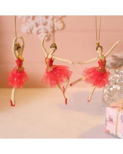 FAIRYTALE RED HANGING RESIN DANCING ORNAMENTS 3 ASSTD