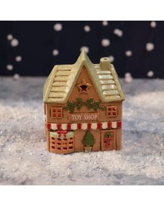 CHRISTMAS MARKET STONEWARE TOY SHOP CANDLE HOLDER