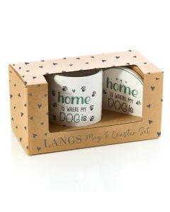 HOME IS WHERE MY DOG IS CERAMIC RIBBED MUG WITH COASTER GIFT BOXED