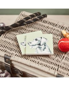 LABRADOR DOG COASTER SET OF 4 GREEN & GREYSCALE CERAMIC+