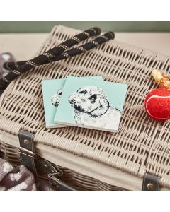 COCKAPOO DOG COASTER SET OF 4 GREEN & GREYSCALE CERAMIC