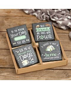 DOG SLATE COASTER 4 ASSTD DESIGNS WITH TRAY 24