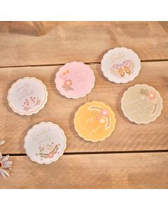 DITSY FLORAL CERAMIC SCALLOPED EDGE ROUND COASTER 6 ASSTD DESIGN WITH 9DS TRAY 24 **