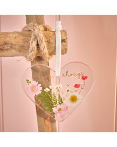 DITSY FLORAL RESIN HEART HANGER WITH PRESSED DRIED FLOWERS LOVE ALWAYS