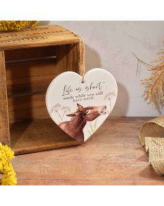 DONKEY SMILE HEART HANGER WHITE CERAMIC WITH COW PARSLEY