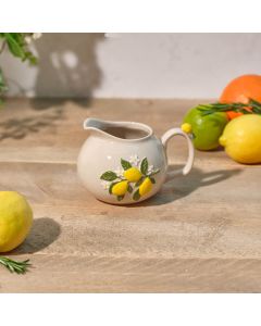 CITRUS AND CHEERS STONEWARE HAND PAINTED DECORATIVE JUG WITH EMBOSSED LEMONS