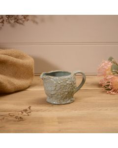 STONEWARE GREEN EMBOSSED FLOWER JUG+