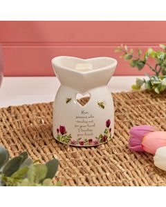FLORAL CERAMIC HEART SHAPED MUM WHO TOUCHES YOUR HEART BURNER