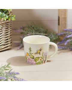 STONEWARE FLORAL FEATHERED BIRD MUG FULL WRAP