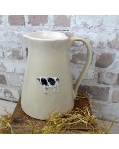 COW JUG TAUPE EMBOSSED STONEWARE+