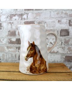 HORSE JUG WHITE WAVY CERAMIC WITH SPLATTER